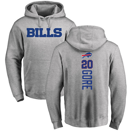 Men NFL Buffalo Bills 20 Frank Gore Ash Backer Pullover Hoodie Sweatshirt
